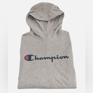 Grey Champion hoodie with red accents